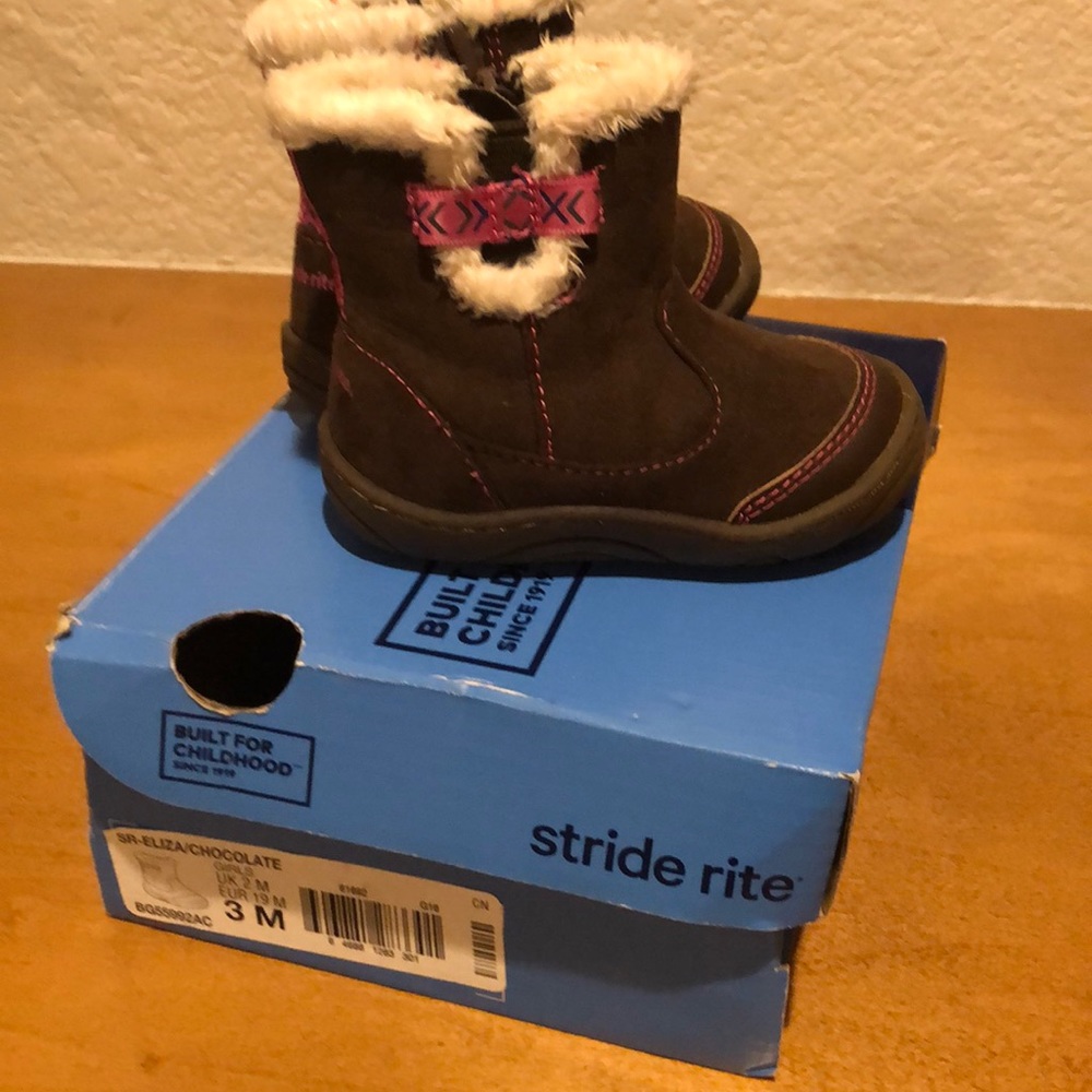 Stride Rite toddler boots in brown and pink